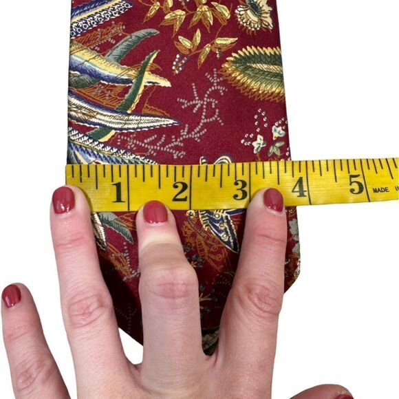 Countess Mara Mens Maroon Red Floral Print 100% Silk Neck Tie - Picture 5 of 5